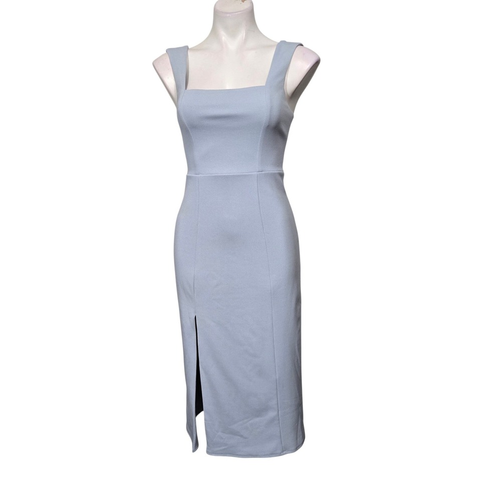 Show Me Your Mumu Women Powder Blue Square Neck Front Slit Midi Dress Small
